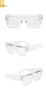 Three-angle view of transparent oversized square glasses with sleek flat lenses