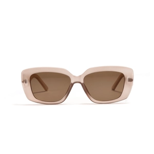 Quadratische Retro-Sonnenbrille mit transparentem Rahmen in Teefarbe und breiten Bügeln