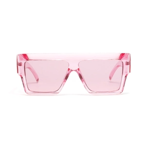 Pink transparent oversized square frame sunglasses with trendy flat top design for women