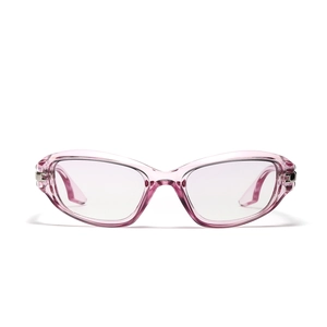 Moderne rechteckige Sonnenbrille in Transparent-Rosa mit Y2K-Retro-Stil und Metalldetails