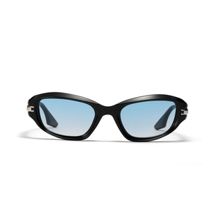 Retro Rechteckige Sonnenbrille mit schwarzem dickem Rahmen und blauen Verlaufsgläsern