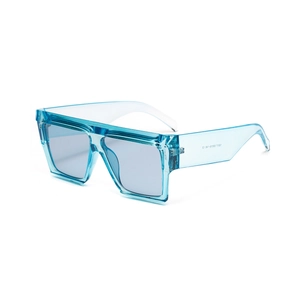 Oversized square blue sunglasses with transparent frames for facial shape enhancement