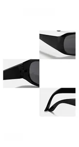 Close-up of sturdy hinges and sleek frame details on Y2K black square sunglasses