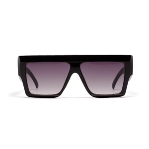 Square oversized flat top sunglasses with black frames and purple gradient lenses