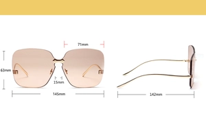 Dimensions détaillées des lunettes de soleil sans monture dégradé marron avec tiges en or