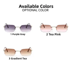 Detailed view of rimless polygon sunglasses with gradient lenses and gold metal temples