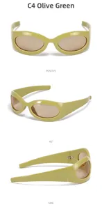 Vues détaillées des lunettes de soleil ovales Y2K vert olive de face et de profil