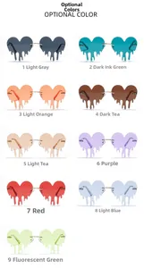 Detailed catalog of melting heart rimless sunglasses in nine vibrant assorted colors