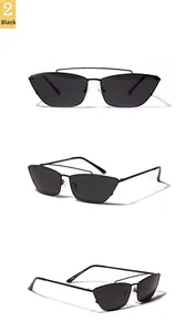 Vue en trois angles de lunettes de soleil œil de chat noires avec monture métal rétro