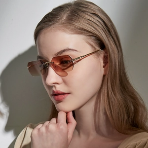 Women Rimless Polygonal Sunglasses Vintage Metal Frame PC Lens UV400 Gradient Square Sun Glasses Fashion Eyewear