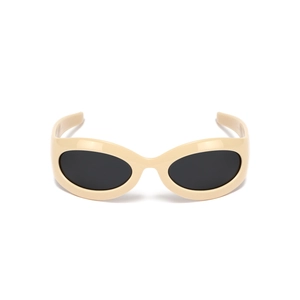 Lunettes de soleil Y2K rondes crème avec verres polarisés gris foncé de style moderne