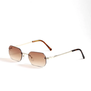 Frameless rimless polygon sunglasses for women with brown gradient lenses and gold frames