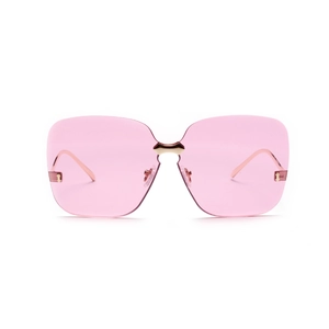 Lunettes de soleil carrées sans monture avec verres roses et monture dorée pour femme