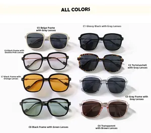 Collection of eight square fashion sunglasses with metal accents in various trendy colors