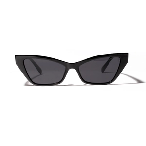 Classic 2024 cat eye sunglasses in glossy black frame with dark grey fashion lenses