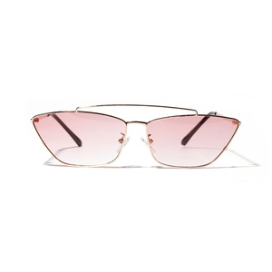Lunettes de soleil géométriques à monture dorée à double pont et verres roses dégradés