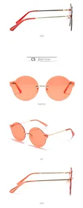 Vue détaillée de lunettes de soleil rondes sans monture avec verres orange clair et métal