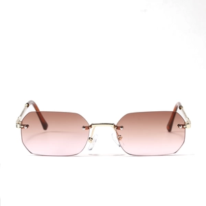 Vintage rimless square polygon sunglasses with gradient lenses and gold metal frames