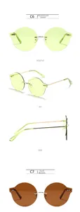 Détails de lunettes de soleil rondes sans monture avec verres ondulés et métal doré