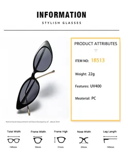 Guide des tailles détaillé pour lunettes de soleil œil de chat avec monture PC UV400