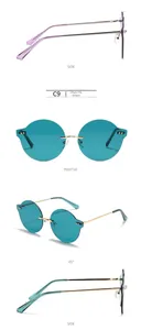 Lunettes de soleil rondes sans monture vert foncé avec branches en métal doré vues