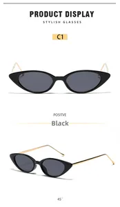 Vues détaillées des lunettes de soleil œil-de-chat noires avec branches dorées