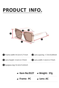 Tableau des tailles détaillé pour lunettes de soleil carrées avec largeur de monture