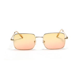 Retro square metal frame sunglasses with gradient yellow and pink lenses for women