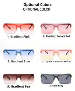 Multiple colors of rimless square oversized sunglasses with gradient lenses and metal studs