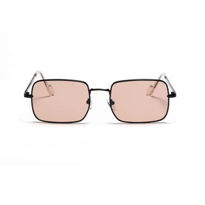Square metal frame sunglasses with light pink lenses and minimalist double bridge design