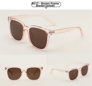 Three-angle view of oversized square tea-colored sunglasses with retro hip-hop rivet frames