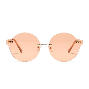 Lunettes de soleil rondes sans monture Y2K avec verres orange et monture dorée