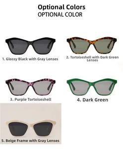 Close-up of five color variants for retro cat-eye sunglasses with tortoiseshell frames
