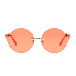 Lunettes de soleil rondes sans monture Y2K avec verres orange et pont en métal doré