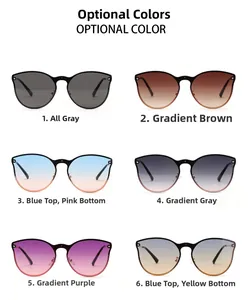 Selection of rimless cat eye sunglasses in various gradient lens colors and rivet details