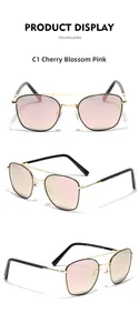 Drei Ansichten der quadratischen Sonnenbrille mit Kirschrosa-Verlauf und Metall-Doppelsteg
