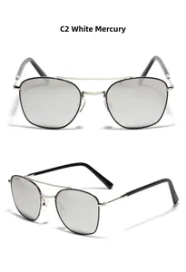 Detailansicht der eckigen Pilotenbrille mit silber verspiegelten Gläsern und Doppelsteg