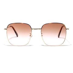 Classic square gold metal frame sunglasses with brown gradient lenses for men and women