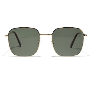 Vintage square metal sunglasses with thin gold frame and dark green lenses for unisex