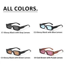 Lunettes de soleil rectangulaires rétro noires et marron avec verres de couleurs variées