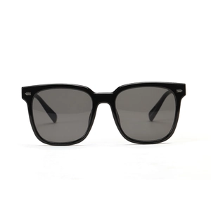 Square oversized hip hop sunglasses with black frames and silver rivet accents