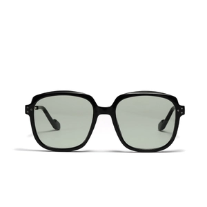 Square fashion sunglasses with black frame, light lenses, and metal rivet accents