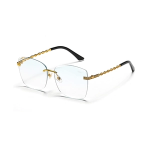 Frameless square sunglasses with golden chain metal temples and transparent lenses
