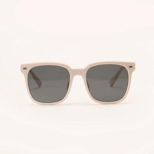 Square oversized hip hop sunglasses with cream frame and dark grey UV lenses