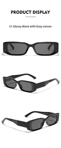 Vues détaillées de lunettes de soleil rectangulaires noir brillant avec verres gris