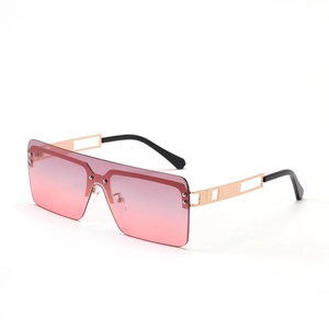 Fashion Rimless Oversized Square Sunglasses For Women Metal Hollow-out Temple Gradient PC Lens UV400 Trendy Eyewear