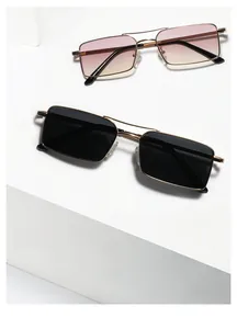 Detailed view of rectangle metal sunglasses with double bridge and gradient lenses