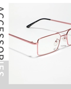 Detail of rose gold rectangle sunglasses showing double bridge and temple parameters