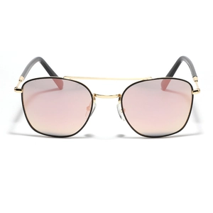 Modische goldene Metall-Sonnenbrille mit pinkfarbenen Verlaufsgläsern und Doppelsteg