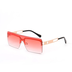 Oversized rimless square sunglasses with red gradient lenses and gold metal hollow temples
